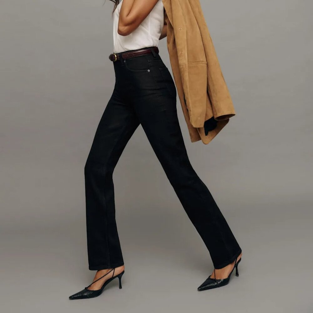 Reformation Jax Stretch High Rise Straight Jeans Black - Size 25 [NWT]